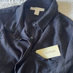 Monteau Black Long Sleeve Womens Dress Large ~ Button down front, pocket & belt